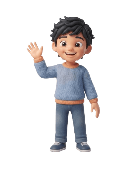 A happy student waving hello, ready for their Angle class
