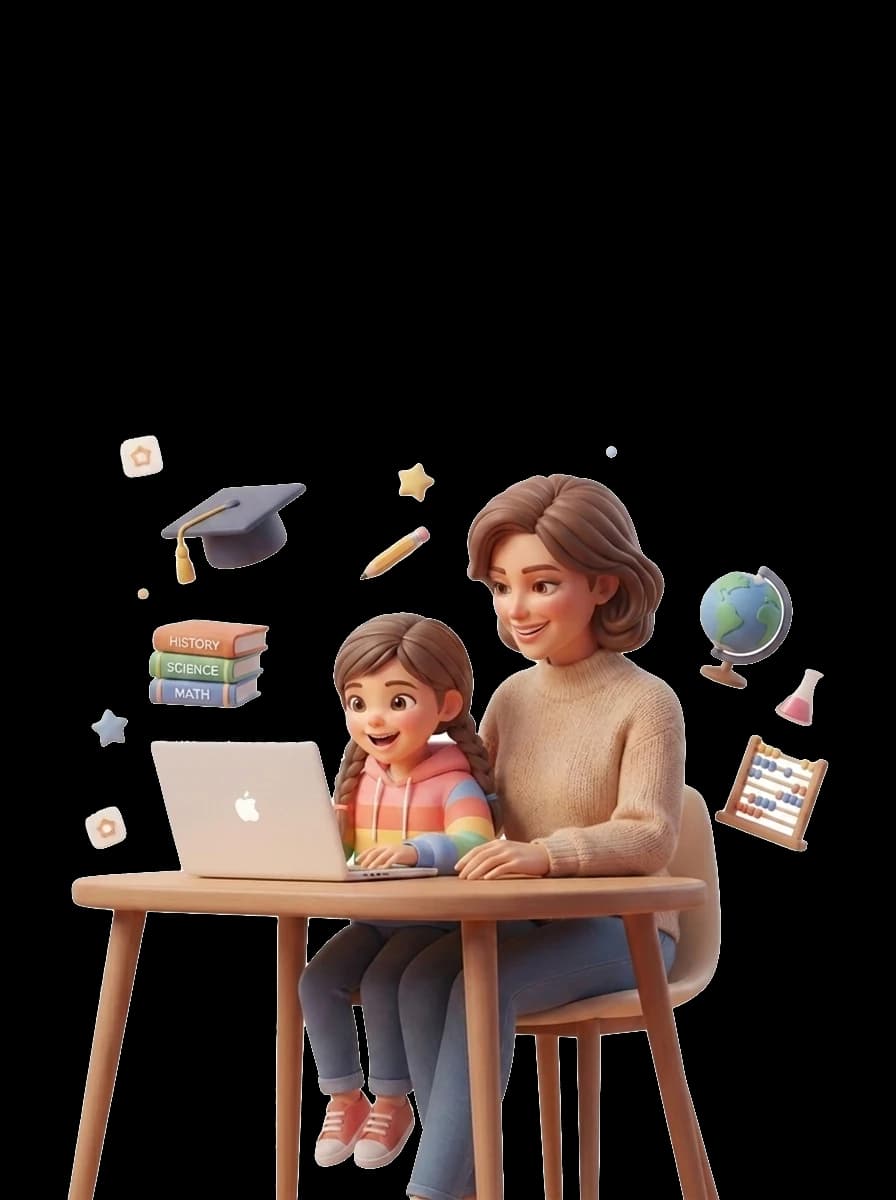 A parent and child starting an online class together at their desk